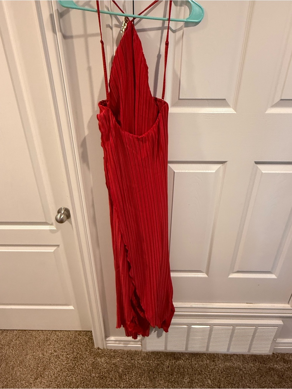 ASOS Red Pleated Slip Dress with Ruffle Detail